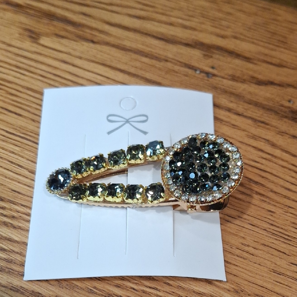 Olive Green Rhinestone Hair Clip